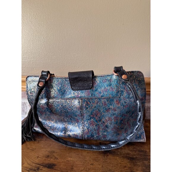 Patricia Nash Handcrafted Embossed Leather Tote Bag With Tassel & Floral Design - Picture 6 of 16